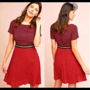 Maeve Red and Black Patterned Fit-and-Flare Dress